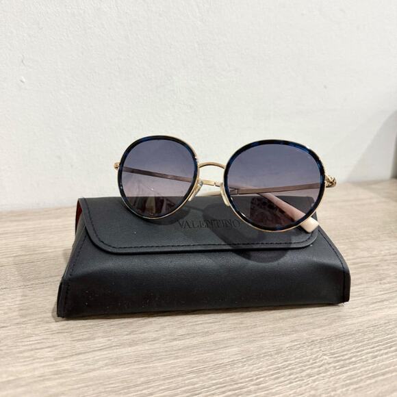 Valentino VA2051 Blue Havana and Gold Gradient Lens Round Metal Sunglasses